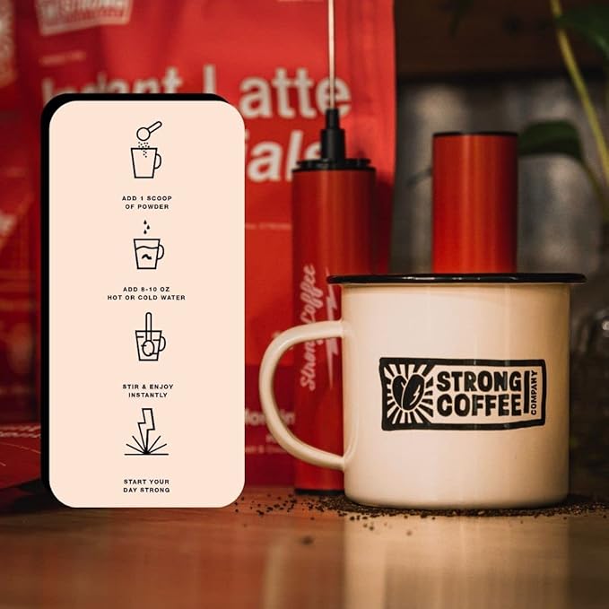 STRONG COFFEE COMPANY Instant Vanilla Latte Travel Pack - - 15g Protein, Instant Protein Coffee with Collagen, Adaptogens & Nootropics, No Crash, No Jitters, 7 Servings Bag