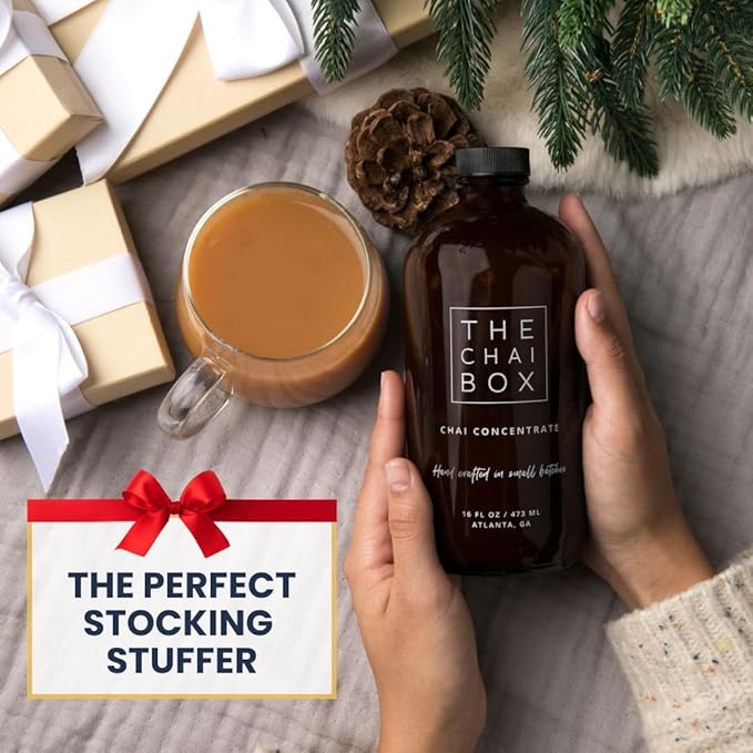 The Chai Box Sweetened Chai Tea Concentrate - Vegan, Gluten Free Chai Concentrate | 16 Ounce (Pack of 2) | Hot or Iced Black Tea Concentrate, Small Batch with Whole, Premium Spices