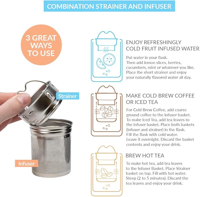 MIRA 18 oz Tea Infuser Thermos - Stainless Steel Travel Bottle with Removable Strainer for Loose Leaf Tea - Insulated Hot & Cold Brew Steeper - Marine