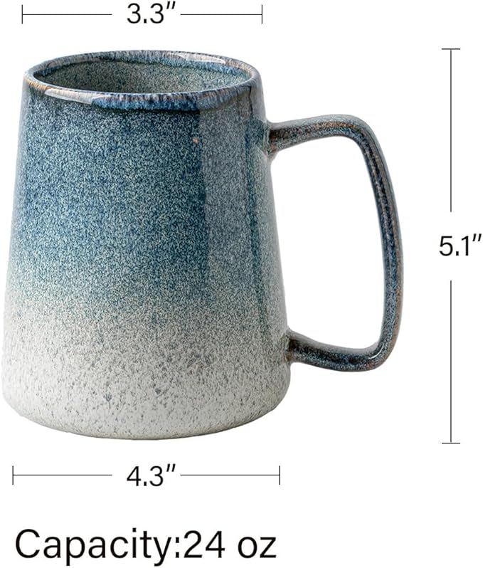 Large 24 oz Ceramic Coffee Mug with Large Handle, Vintage Coffee Cup, Extra Big Tea Cup for Office and Home, Dishwasher and Microwave Safe, Starry Blue