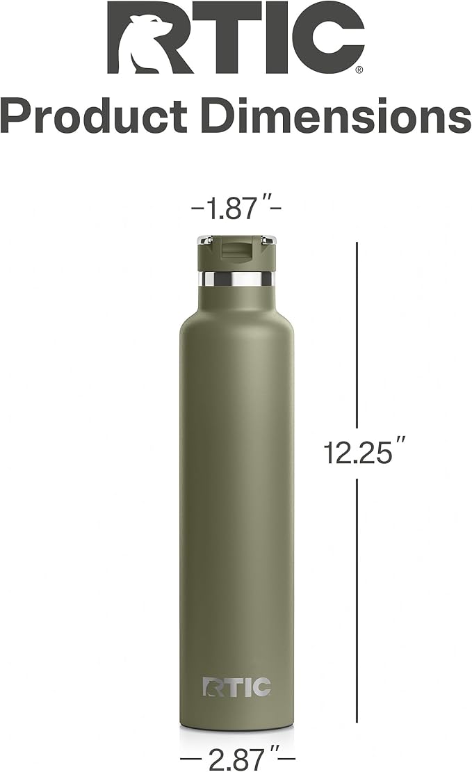 RTIC 26oz Journey Bottle Metal Stainless Steel Vacuum Insulated, BPA Free, Reusable, for Water, Hot and Cold Drinks, Travel, Sports, Camping, Olive