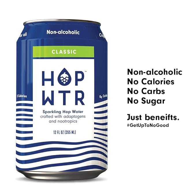 HOP WTR Sparkling Hop Water Lime 6 Pack, Blood Orange 6 Pack, Sugar Free, Low Carb Non Alcoholic Drinks, NA Beer, Adaptogen Drink, No Calories, Adaptogens & Nootropics for Added Benefits, 12 oz Cans