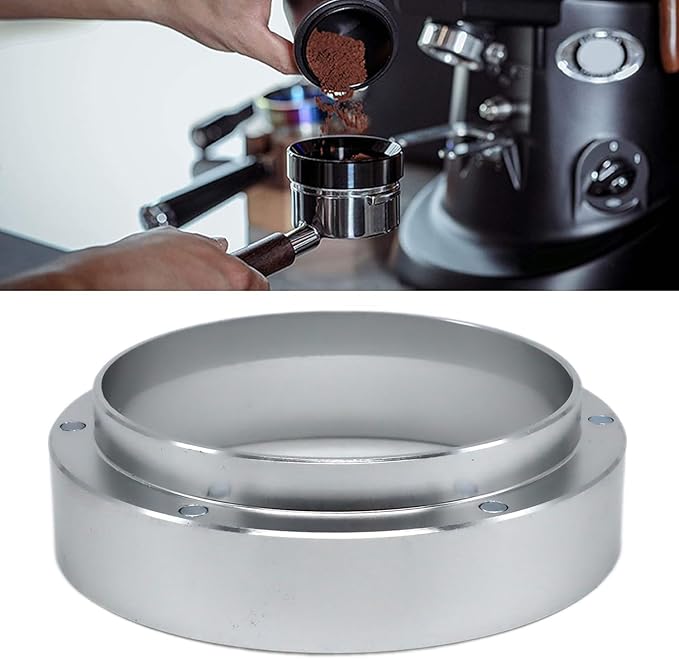 1pc Espresso Dosing Funnel 51/53/58mm Coffee Dosing Ring Aluminum Espresso Distribution Coffee Tool for Home Coffee Bar Shop College Dorm Room Apartment Essential Coffee Accessories (58mm, Silvery)