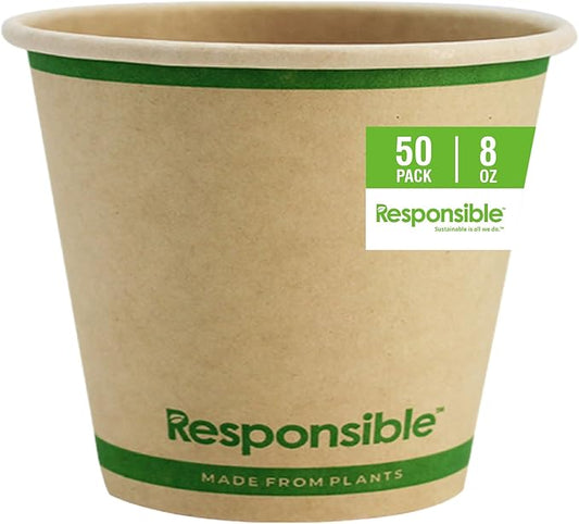 Certified Compostable 8 oz Paper Cups, Cold ＆ Hot Coffee Cups, Disposable Paper Cups, Extra Strength Disposable Cups, Made without PFAS (50 count)