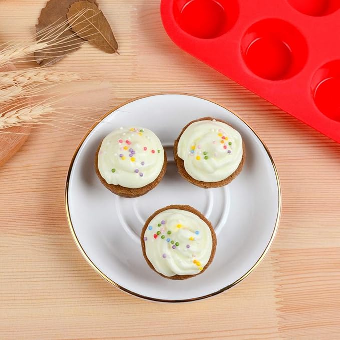 CAKETIME Silicone Muffin Pan Mini 24 Cups Cupcake Pan, Nonstick Food Grade Silicone Baking Pan 1 Pack