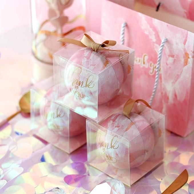 JOERSH 3x3x3 Inches Clear Favor Boxes for with Gold Gift Ribbons 30 PCS Transparent Plastic 3 Inch Mini Cube Gift Packaging Box for Party favors, Treats and Minigifts