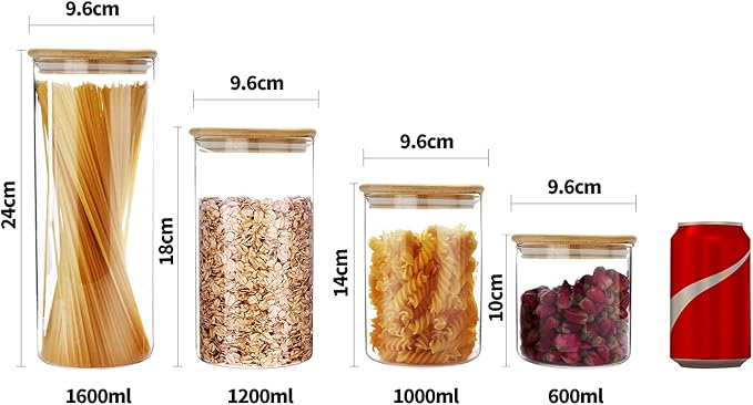 SIXAQUAE Glass Food Storage Containers Jar Stainless Steel Lids 2 Packs 1000ml Airtight Canister Organization Sets Stackable…