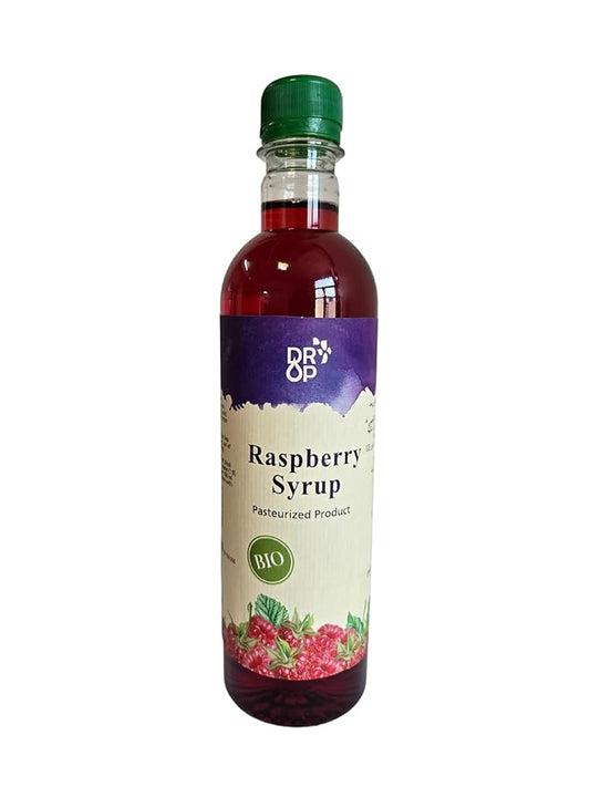 DROP Pure Organic Rasberry Flavor Bio Syrup-16.9oz (500ml), Natural 30% Concentrate Fruit Syrups,Great For Cocktails,Bevarages,Coffee,Shaved Ice and Ice-Cream,Gluten-Free, NON-GMO Snow Cone Syrup,