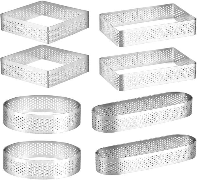 Guowall Stainless Steel Cake Ring, Multi Shaped Fruit Tarte Crust, Square Rectangle Round Oval Shape Pastry Food Ring Nonstick DIY Baking Tools - 8pcs