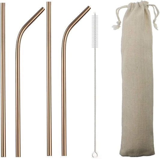 Gugrida Metal Straws Stainless Steel Straws 8.5" Drinking Straws Reusable 4 Set - Ultra Long Muti Color-Cleaning Brush for 20/30 Oz for Trail Tumblers Yeti RTIC SIC Ozark (2 Straight|2 Bent|1 Brush）