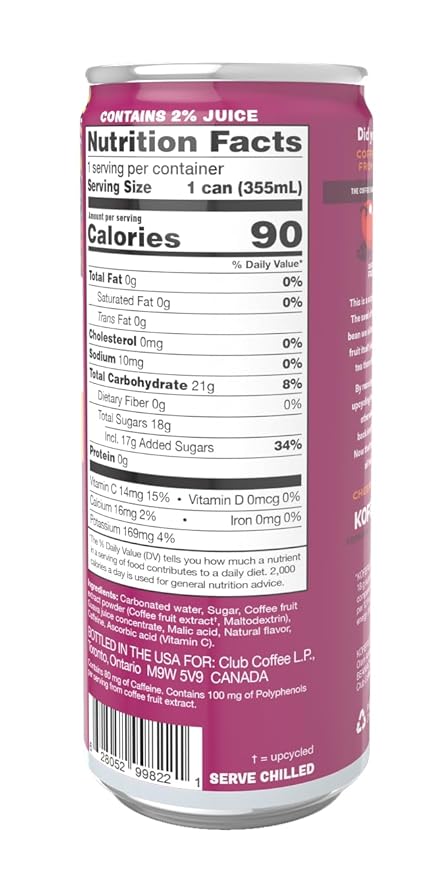 KOFEFRUT by beaniac Caffeinated Energy Drink, Lemon, Lightly Carbonated, Reduced Sugar, 80mg Caffeine, Polyphenols, Antioxidants, Vitamin C, 12 Fl Oz Can (Pack of 4)
