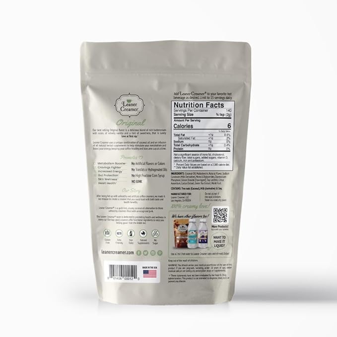 Leaner Coffee Creamer Coconut Oil Creamer, 280 Refill Pouch