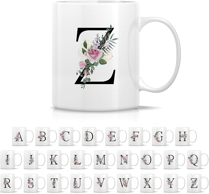 Retreez Initial A-Z Floral Botanical Bouquet Alphabet Monogrammed Monogram Mug 11 Oz Ceramic Tea Coffee Mugs - Appreciation Thank You Wedding Birthday Gifts for her friend coworker sister - Z Initial