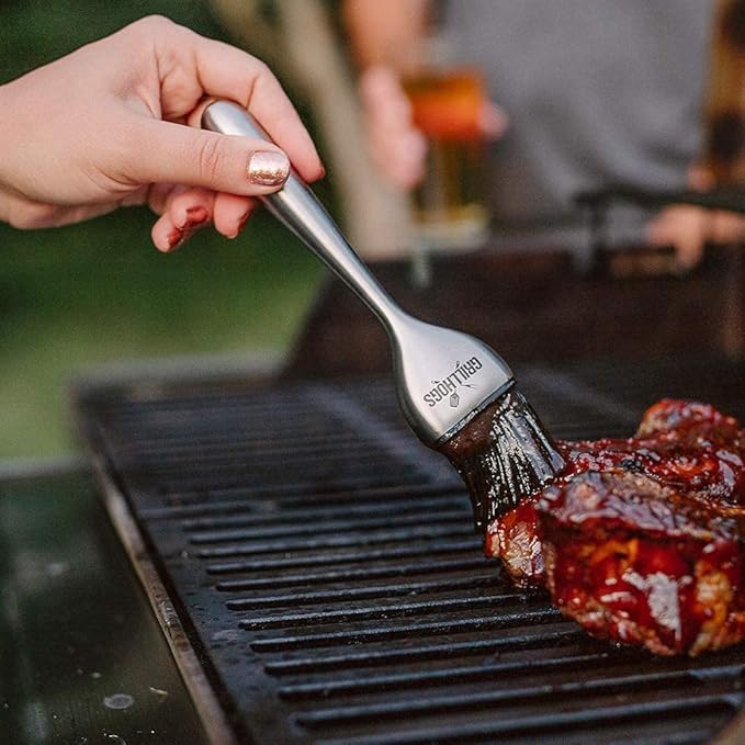 Kitchen Basting Brush, 18/0 Stainless Steel Set of 2 for Grilling & Cooking - 7.5 Inch Precision & 12 Inch Reach Grill Brushes with 480°F Heat Resistant Bristles - Silicone Brush, Pastry, BBQ Brush