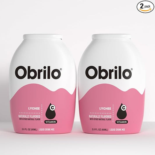 Obrilo Water Enhancer Liquid Flavoring Drops - ZERO Sugar/Calorie, Dye Free, Naturally Flavored Drink Syrup, 2.0 fl oz x 2 Bottles for Kids & Adults (Lychee)