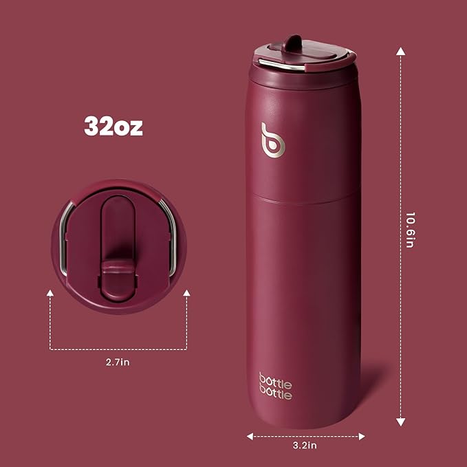BOTTLE BOTTLE Stainless Steel Water Bottle with Straw and Lid, 32 oz Vacuum Insulated Cup,Stay Cold and Hot， Leak-Proof Wide Mouth Sports Water Bottles red