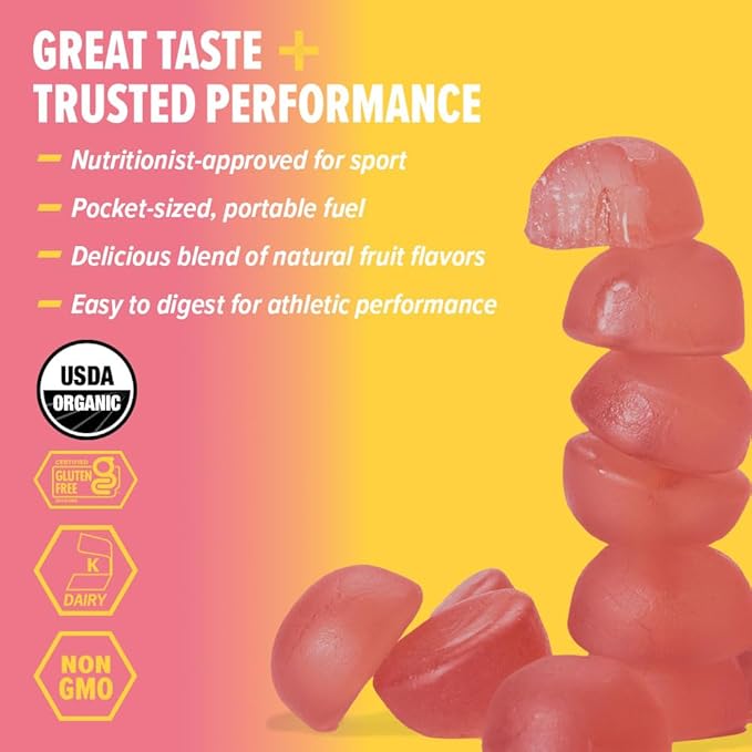 Honey Stinger Organic Pink Lemonade Energy Chew, Gluten Free & Caffeine Free, for Exercise, Running and Performance, Sports Nutrition for Home & Gym, Pre and Mid Workout, 12 Pack, 21.6 Ounce