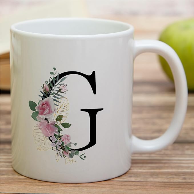 Retreez Initial A-Z Floral Botanical Bouquet Alphabet Monogrammed Monogram Mug 11 Oz Ceramic Tea Coffee Mugs - Appreciation Thank You Wedding Birthday Gifts for her friend coworker sister - G Initial