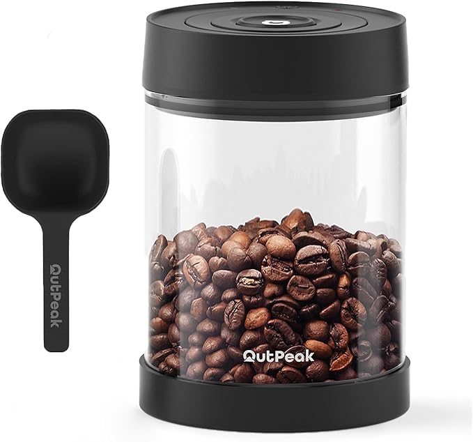 OUTPEAK Neo 2025 Auto Vacuum Coffee Canister, 0.75L for 8.8oz Coffee Beans, One-Button Operation, Small Airtight Coffee Canister with Scoop, Coffee Storage Container Clear Glass (Champion's Choice)