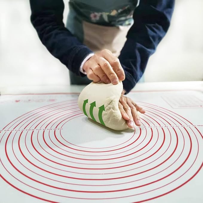 Yansumi Silicone Pastry Mat Extra Large Non-Slip Mat for Rolling Dough Pie Crust and Baking Non-Stick with Measurements (16x12, Red)