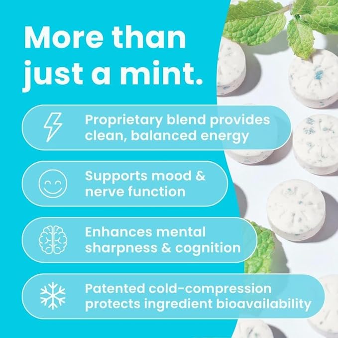 Neuro Energy & Focus Mints - Sugar Free Breath Mints with 80mg Natural Caffeine, B Vitamins & L-Theanine - Vegan Brain Supplement for Exercise, Study & Daily Focus - Peppermint, 90 ct