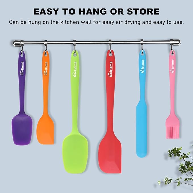 NileHome Silicone Spatula Set, 6 Pcs Food Grade Kitchen Utensils with Silicone Brush Heat Resistant Dishwasher Safe BPA-Free Rubber Spatula for Scraping, Baking, Cooking, Mixing, Multicolor