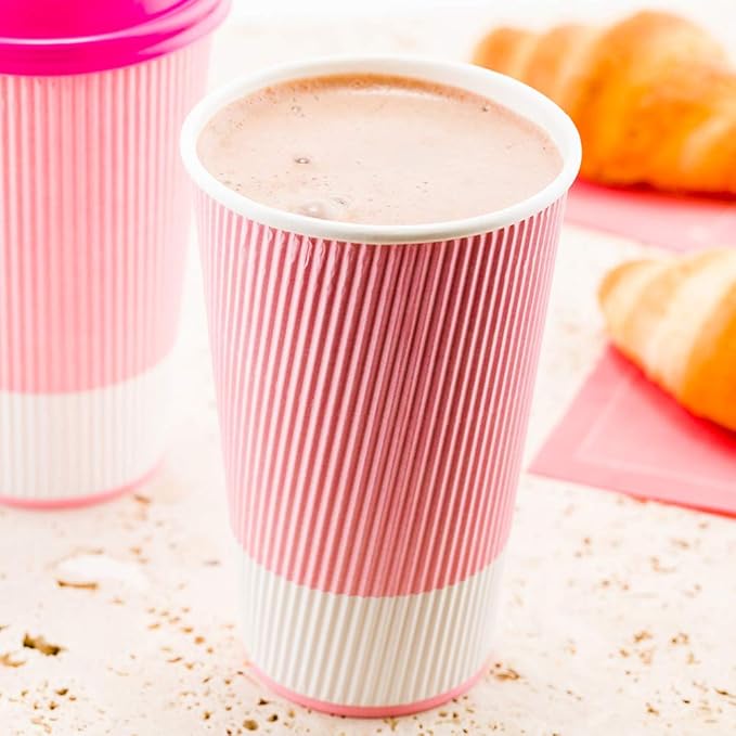 Restaurantware 16 Ounce Ripple Wall Disposable Coffee Cups, 500 Insulated Light Pink Paper Tumblerss for Hot Drinks like Tea and More, Rolled Rim Design, Lids Sold Separately