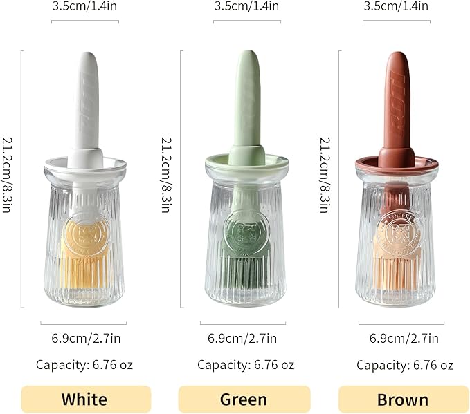 Oil Dispenser with Brush - Glass Olive Oil Dispenser for Kitchen, 3 IN 1 Oil Dispenser Bottle with Silicone Basting Brush for Cooking Vinegar Sauce BBQ Grill Frying (Brown/White/Green)