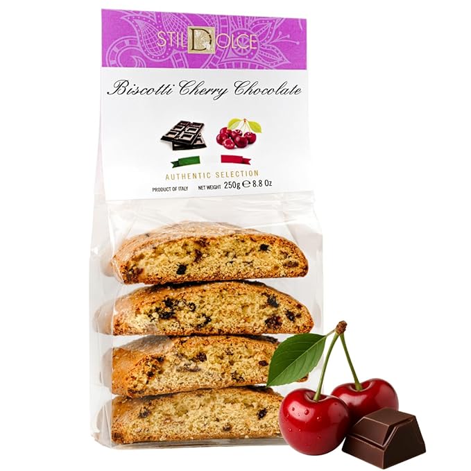 Authentic Italian Semi-Soft Chocolate and Cherry Biscotti | Made in Tuscany, Italy | Stildolce Traditional Biscuits, 8.8 Oz