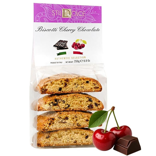Authentic Italian Semi-Soft Chocolate and Cherry Biscotti | Made in Tuscany, Italy | Stildolce Traditional Biscuits, 8.8 Oz