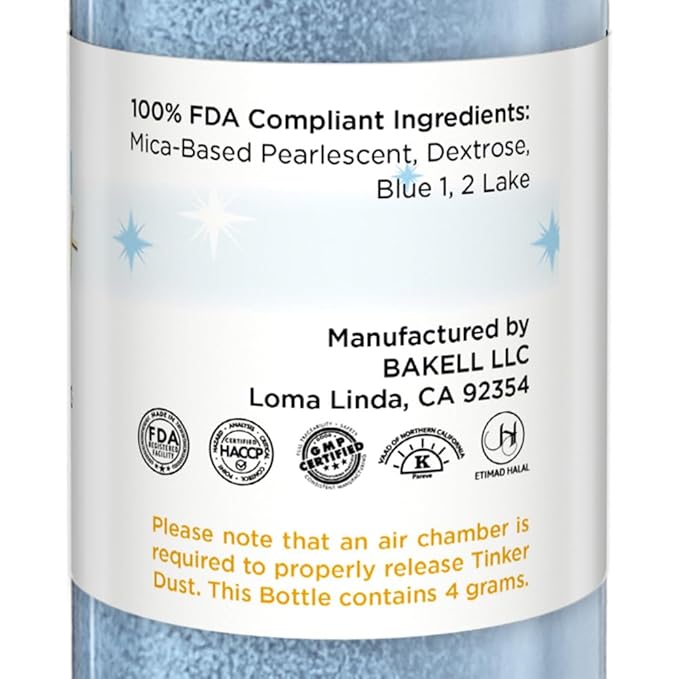 Bakell - Soft Blue Tinker Dust (4g, 1x Mini Spray Pump) Edible Glitter for Food, Desserts, and Beverages!