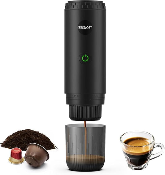 Portable Espresso Maker| Electric Coffee Machine-Travel Coffee Maker Self-Heating with USB-C, Compatible with Capsules & Ground Coffee for Camping, RV & Office
