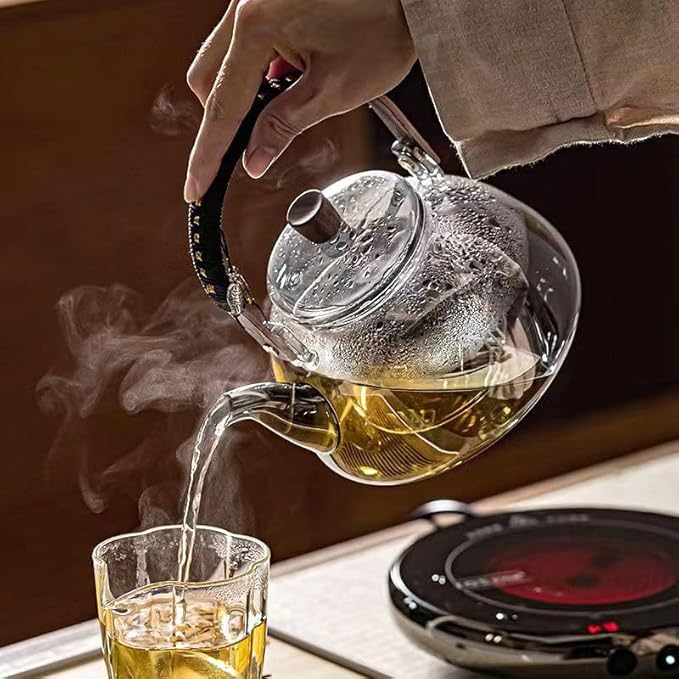 ZENATION Japanese Style 950ml Glass Teapot with Removable Infuser, Stovetop Safe Tea Kettle, Blooming and Loose Leaf Tea Maker Set (Clear)