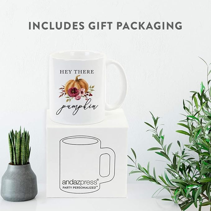 Andaz Press Fall Burgundy Marsala 11oz. Ceramic Coffee Tea Mug, Hey There Pumpkin, 1-Pack, Pumpkin Floral Graphic, Birthday, Friend, Family, Coworker, Autumn Season, Festive Holiday Ideas