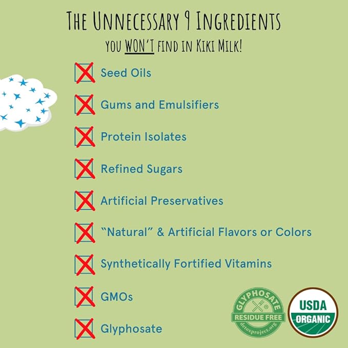 Kiki Milk Plant-Based Milk - Organic Mac Nut Seed Milk - Calcium & Magnesium Source - Gluten, Gum, GMO, Dairy, Soy, Glyphosate Free - Shelf Stable (32 oz Pack of 6)