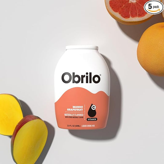 Obrilo Water Enhancer Liquid Flavoring Drops - ZERO Sugar/Calorie, Dye Free, Naturally Flavored Drink Syrup, 2.0 fl oz x 5 Bottles for Kids & Adults (Mango Grapefruit)