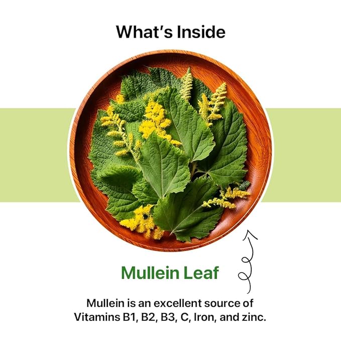 BLUE TEA - Mullein Tea - 30 Count - Pyramid Plant Based Tea Bag | LUNGS DETOX - FOR RESPIRATORY SUPPORT | Herbal Tea - Caffeine Free - Leaf Based - Non-Bitter - Vegan | Ziplock Pack