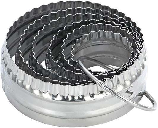 Fluted Cookie Cutters- Round Biscuit Cutters Set of 6 Pieces, Double Sided Fluted and Plain Edge Cookie Cutters, Stainless Steel