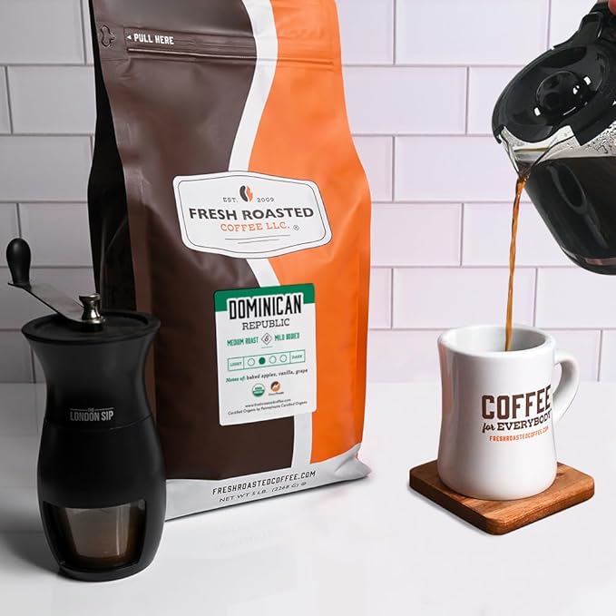 Fresh Roasted Coffee, Organic Dominican Republic | USDA Organic, Direct Trade, Kosher | Medium Roast 5 lb (80 oz), Ground