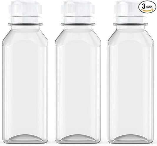 Axe Sickle 3 Pcs 8 Ounce Juice Bottles Plastic Milk Bottles Bulk Beverage Containers with Tamper Evident Caps Lids White for Milk, Juice, Drinks and Other Beverage Containers