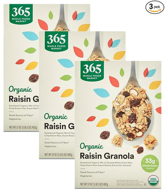365 by Whole Foods Market, Organic Raisin Granola, 17 Ounce (Pack of 3)