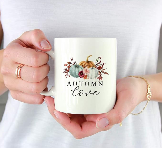 Andaz Press Fall Burgundy Marsala 11oz. Ceramic Coffee Tea Mug, Autumn Love, 1-Pack, Pumpkin Floral Leaves Graphic, Birthday, Friend, Family, Coworker, Autumn Season, Thanksgiving Ideas