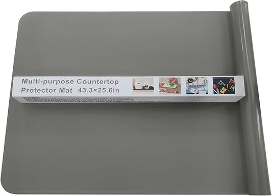 KVK 43.3×25.6in Silicone Mats for Kitchen Counter - Extra Large Silicone Mat Heat Resistant - Glossy Bottom Non Slip - Universal Painting Craft Resin Mat Table Countertop Protector, Dark Grey