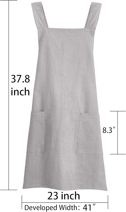 Soft Cotton Linen Apron for Women - Non-tie Cross Back Apron with Pockets, Great for Florist and Kitchen