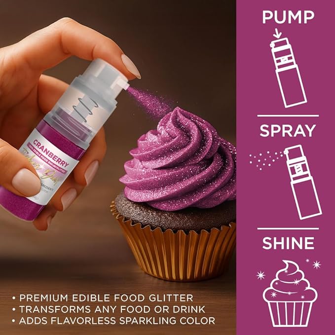 Bakell - Cranberry Tinker Dust (4g, 1x Mini Spray Pump) Edible Glitter for Food, Desserts, and Beverages!