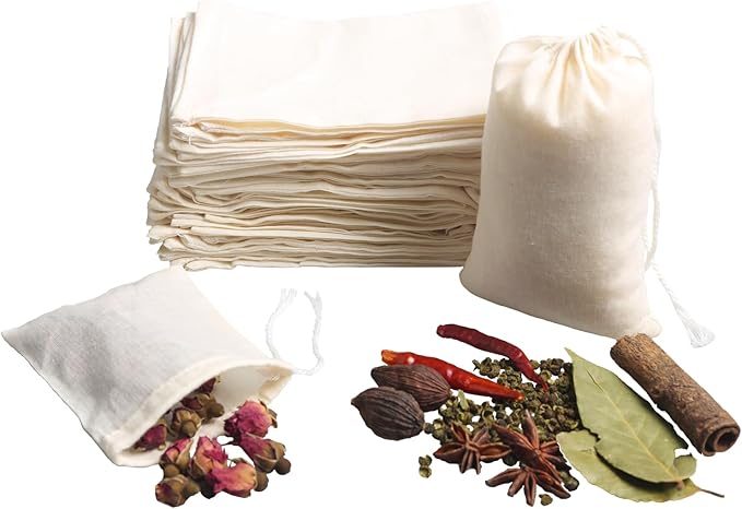 Eketirry Spice Bags, 20pcs Reusable Empty Tea Bags, Muslin Strainer Bags, Soup Bags for Cooking, Natural Cotton Fine Mesh Cheesecloth Bags for Cold Brew Coffee(3 x4" &5x6.3")