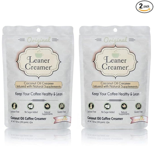 Leaner Creamer Coconut Creamer with Superfood Ingredients – Non-Dairy, Sugar-Free Powdered Coffee Creamer – Original Flavor – 2-Pack Bundle – 280g Each
