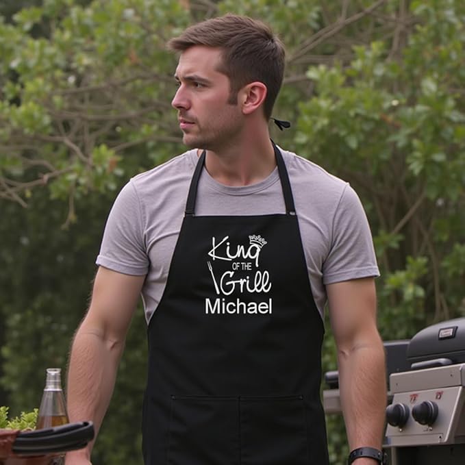 Personalized Chef Apron for Men, Custom Embroidered Design, Professional Kitchen Cooking BBQ Grilling for Dad, Decorated in USA