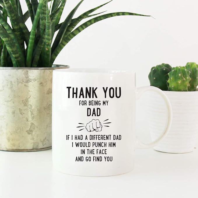 Andaz Press Funny Family 11oz. Coffee Mug Gift, Thank You for Being My Dad, Punch in Face, 1-Pack, Christmas Birthday Drinking Cup Present Ideas