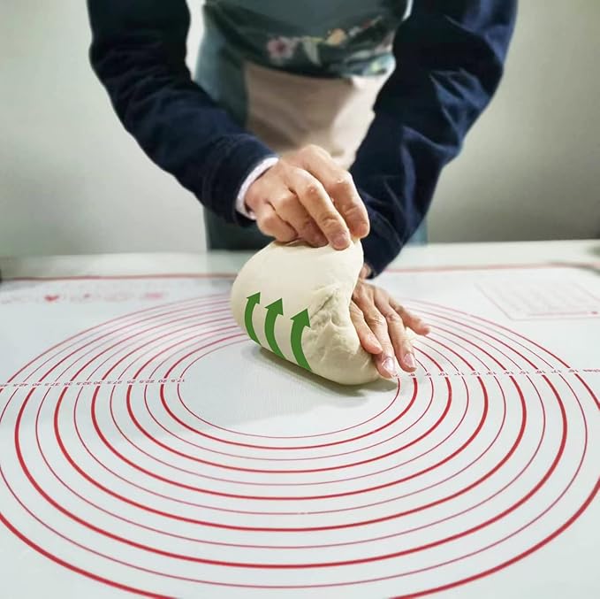 Yansumi Silicone Pastry Mat Extra Large Non-Slip Mat for Rolling Dough Pie Crust and Baking Non-Stick with Measurements (24x16, Red)